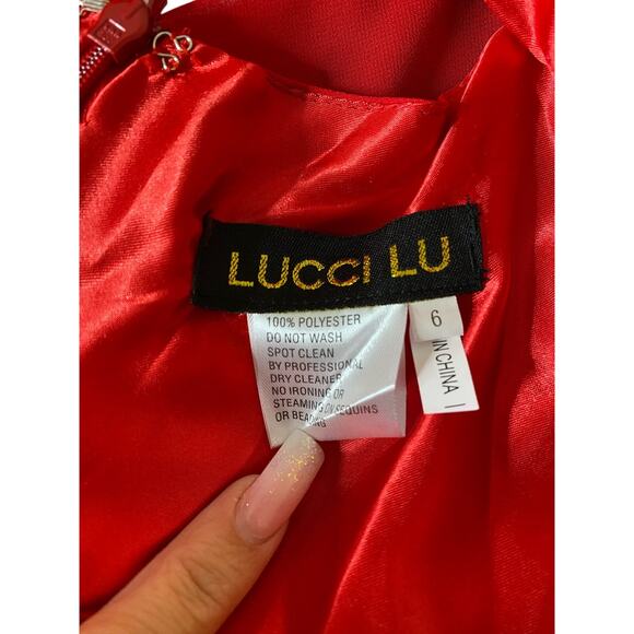 Lucci Lu Short A Line Formal Cocktail Dress Backless Corset Scoop Neck Red - Picture 9 of 10